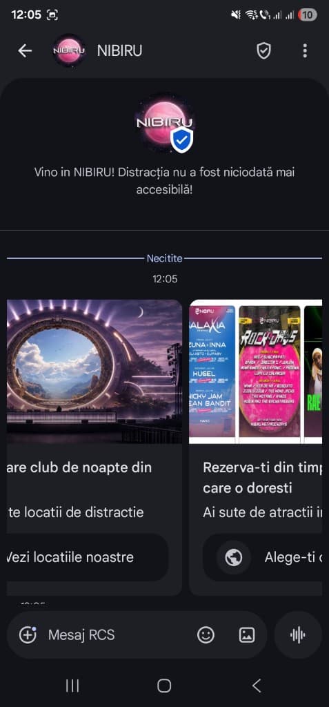 Mesaj RCS cu locatii si evenimente